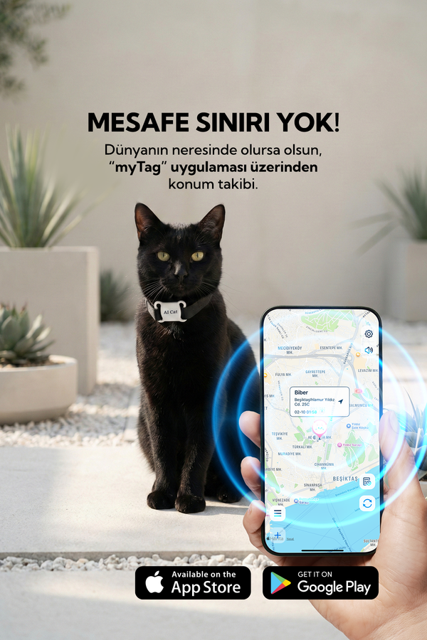 AI Cat Tag Akıllı Evcil Hayvan Takip Cihazı (Beyaz) – Su/ Toz Geçirmez (iOS/Android),Airtag